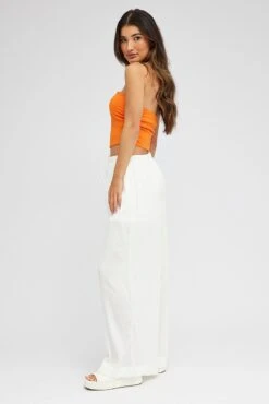 White Wide Leg Pants High Rise Textured Fabric -Women Clothing Shop bt3059x 47pk white 4