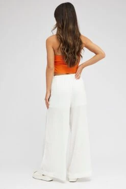 White Wide Leg Pants High Rise Textured Fabric -Women Clothing Shop bt3059x 47pk white 5