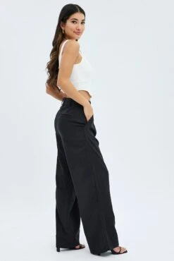 Black Wide Leg Pants Low Rise 11 Black Wide Leg Pants Low Rise -Women Clothing Shop bt3069 38pb black 4
