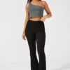 Black Flare Leg Pants Textured Jersey