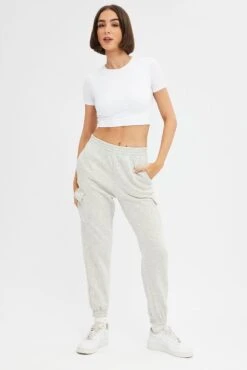 Grey Cargo Track Pants High Rise