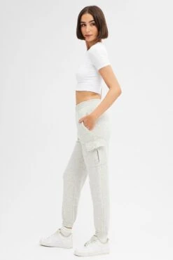 Grey Cargo Track Pants High Rise -Women Clothing Shop bt31829 84p grey marle 4