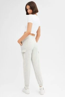 Grey Cargo Track Pants High Rise -Women Clothing Shop bt31829 84p grey marle 5