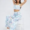 Blue Print Wide Leg Pants High Rise