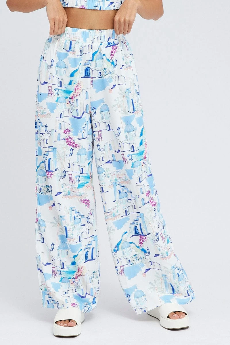 Blue Print Wide Leg Pants High Rise 4 Blue Print Wide Leg Pants High Rise - Image 2