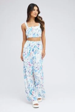 Blue Print Wide Leg Pants High Rise 10 Blue Print Wide Leg Pants High Rise -Women Clothing Shop bt3524x 36pb print 3