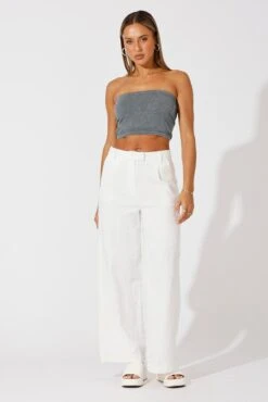White Wide Leg Pants High Rise Tailored -Women Clothing Shop bt3586 81p white 3