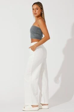 White Wide Leg Pants High Rise Tailored -Women Clothing Shop bt3586 81p white 4