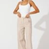 Beige Wide Leg Pants High Rise Tailored