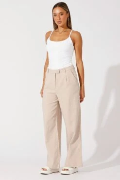 Beige Wide Leg Pants High Rise Tailored 10 Beige Wide Leg Pants High Rise Tailored -Women Clothing Shop bt3586 81pb beige 3