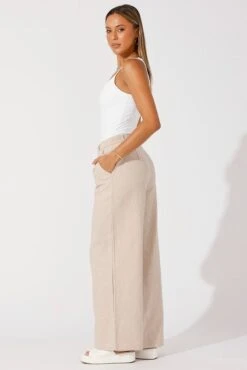 Beige Wide Leg Pants High Rise Tailored 11 Beige Wide Leg Pants High Rise Tailored -Women Clothing Shop bt3586 81pb beige 4