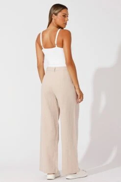 Beige Wide Leg Pants High Rise Tailored 12 Beige Wide Leg Pants High Rise Tailored -Women Clothing Shop bt3586 81pb beige 5