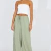 Green Wide Leg Pants High Rise