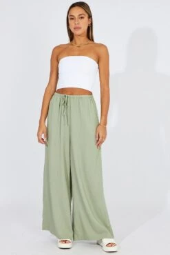 Green Wide Leg Pants High Rise