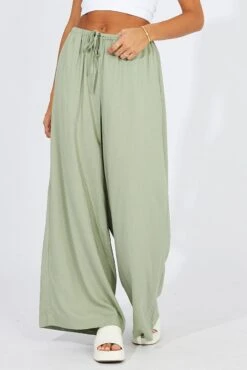 Green Wide Leg Pants High Rise -Women Clothing Shop bt3588 47pk khaki 3