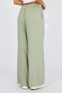 Green Wide Leg Pants High Rise -Women Clothing Shop bt3588 47pk khaki 5