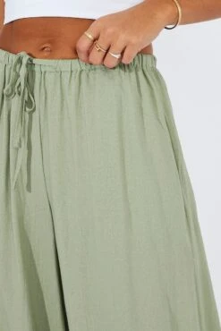 Green Wide Leg Pants High Rise -Women Clothing Shop bt3588 47pk khaki 6