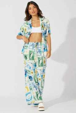 Multi Abstract Wide Leg Pants High Rise -Women Clothing Shop bt3622cx 47pb abstract 3