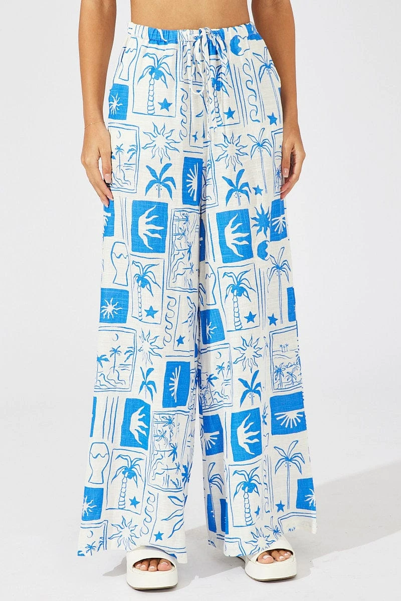 Blue Abstract Wide Leg Pants High Rise 4 Blue Abstract Wide Leg Pants High Rise - Image 2