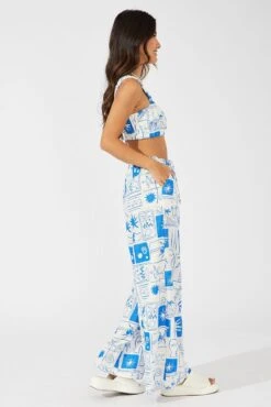 Blue Abstract Wide Leg Pants High Rise 11 Blue Abstract Wide Leg Pants High Rise -Women Clothing Shop bt3622x 47p abstract 4