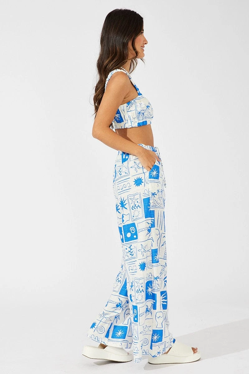 Blue Abstract Wide Leg Pants High Rise 6 Blue Abstract Wide Leg Pants High Rise - Image 4