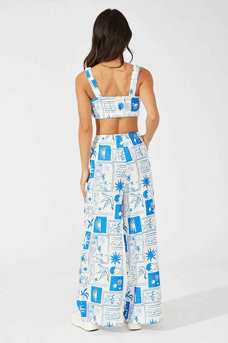 Blue Abstract Wide Leg Pants High Rise 7 Blue Abstract Wide Leg Pants High Rise - Image 5