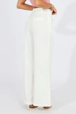 White Wide Leg Pants High Rise 12 White Wide Leg Pants High Rise -Women Clothing Shop bt3649 81pb white 5
