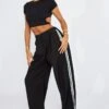 Black Wide Leg Pants Side Stripe -Women Clothing Shop bt3672 84pb black 1