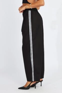 Black Wide Leg Pants Side Stripe -Women Clothing Shop bt3672 84pb black 4