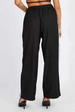 Black Wide Leg Pants Side Stripe -Women Clothing Shop bt3672 84pb black 5