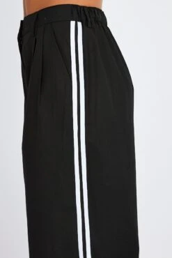 Black Wide Leg Pants Side Stripe -Women Clothing Shop bt3672 84pb black 6