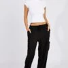Black Wide Leg Pants Mid Rise Linen Blend -Women Clothing Shop bt3673 47p black 1