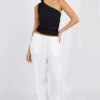 White Wide Leg Pants Mid Rise Linen Blend