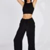 Black Wide Leg Pants Textured Fabric -Women Clothing Shop bt3674x 47p black 1