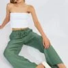 Green Wide Leg Pants Textured Fabric -Women Clothing Shop bt3674x 47pb khaki 1