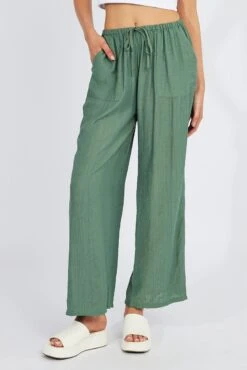 Green Wide Leg Pants Textured Fabric -Women Clothing Shop bt3674x 47pb khaki 3
