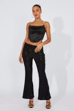 Black Flare Leg Pants High Rise Metallic -Women Clothing Shop bt3752 35pb black 3
