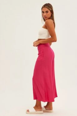 Pink Wide Leg Pants High Rise Linen Blend -Women Clothing Shop bt8404 46pb h pink 4