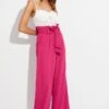 Pink Wide Leg Pants High Rise Paperbag -Women Clothing Shop bt8533 47p hot pink 1