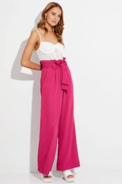 Pink Wide Leg Pants High Rise Paperbag