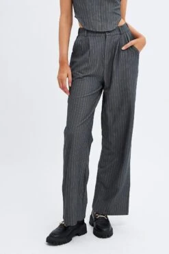 Grey Stripe Wide Leg Pants High Rise -Women Clothing Shop bt9059a 46p stripe 3
