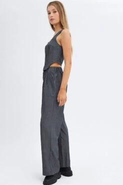 Grey Stripe Wide Leg Pants High Rise -Women Clothing Shop bt9059a 46p stripe 5