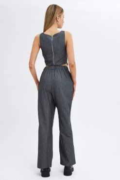 Grey Stripe Wide Leg Pants High Rise -Women Clothing Shop bt9059a 46p stripe 6