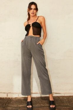 Grey Tailored Pant High Waist -Women Clothing Shop bt9185 33mb grey 3