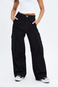 Black Wide Leg Pants Cargo Pockets