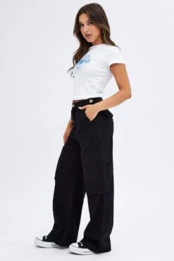 Black Wide Leg Pants Cargo Pockets -Women Clothing Shop bt9334 34mb black 4