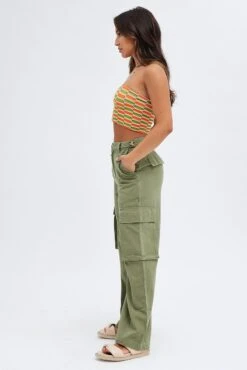 Green Wide Leg Pants Cargo Pockets -Women Clothing Shop bt9334 34mb olive 4