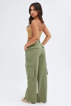 Green Wide Leg Pants Cargo Pockets -Women Clothing Shop bt9334 34mb olive 5