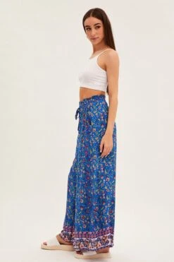 Blue Boho Wide Leg Pants High Rise -Women Clothing Shop btw2320d 38pb boho 4