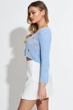 Blue Knit Cardigan Long Sleeve Crop -Women Clothing Shop c s cardigan blue knit cardigan long sleeve crop 32965152866497